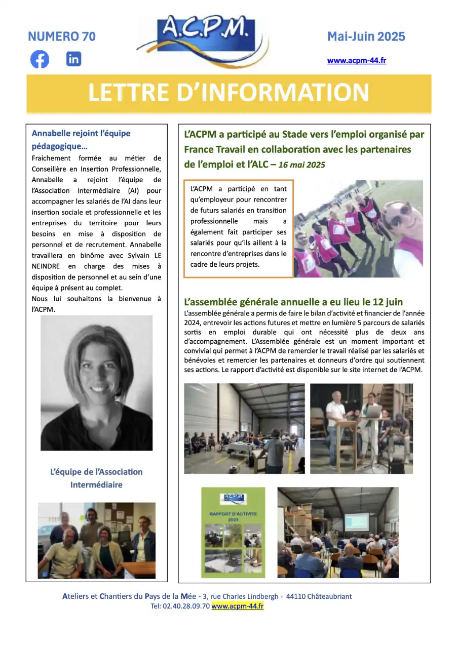 Lettre d'information ACPM 44 janvier - mai / juin 2025